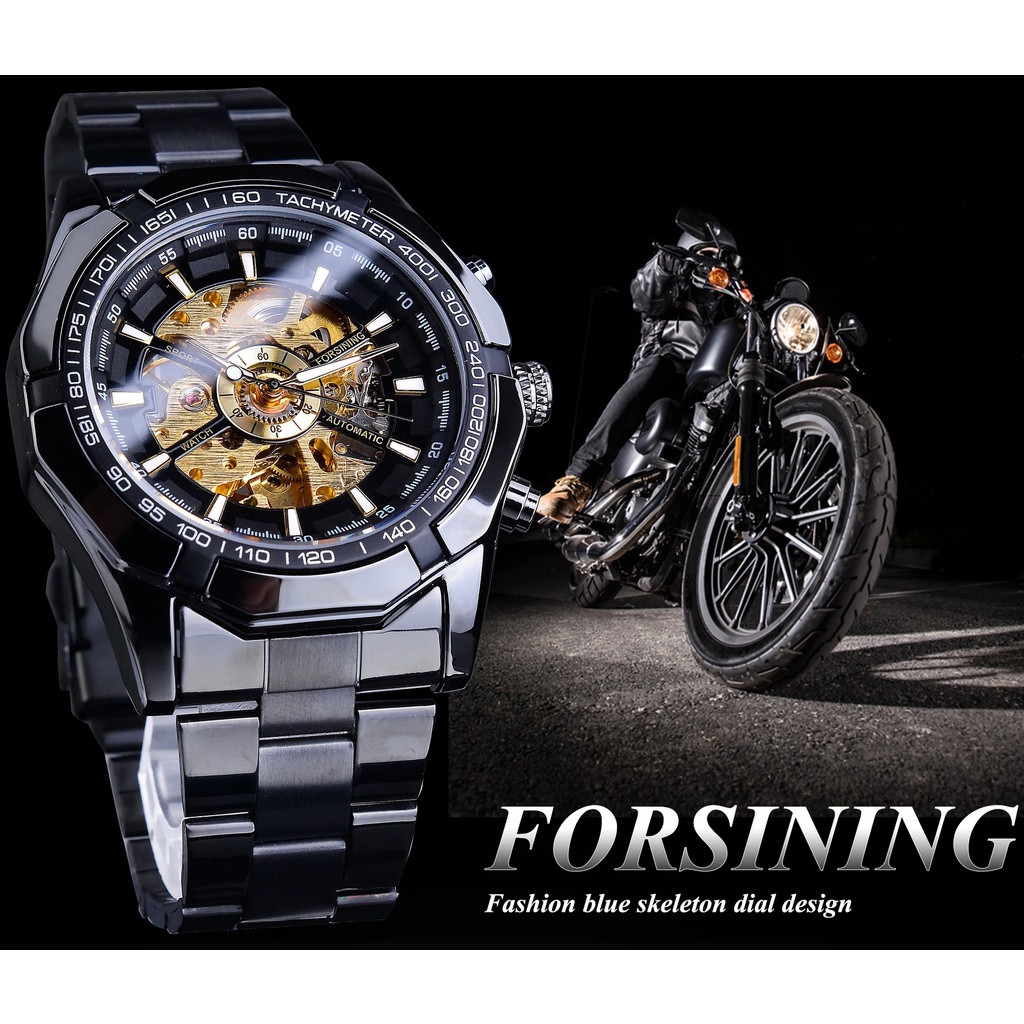 FORSINING Đồng Hồ Cơ Tự Động Dây Thép Chống Thấm Nước Cho Nam