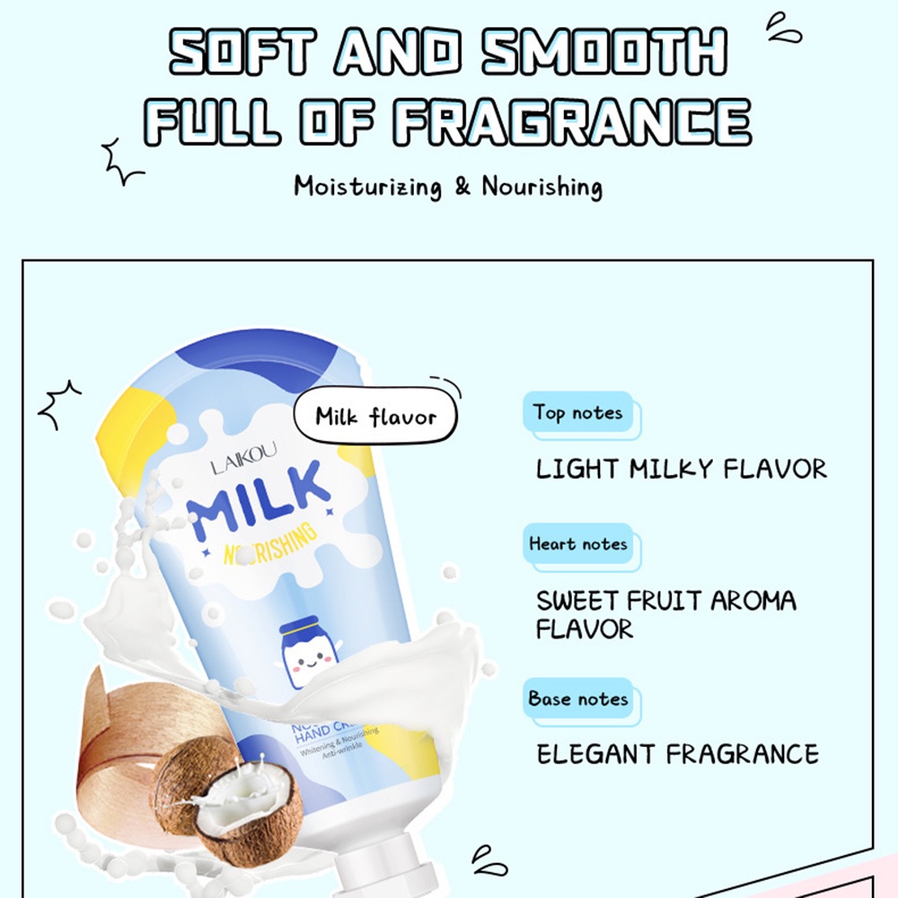 [Hàng mới về] Kem dưỡng da tay LAIKOU 50g chiết xuất sữa dưỡng ẩm và tái tạo da hiệu quả chất lượng cao Qipin