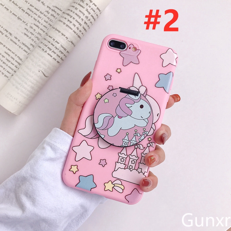 Cute Pink Unicorn Makeup Mirror Case Ốp lưng Iphone 6 6s 6plus 7 8plus XS XR XSmax 11 pro Max SE Soft Silicone Case