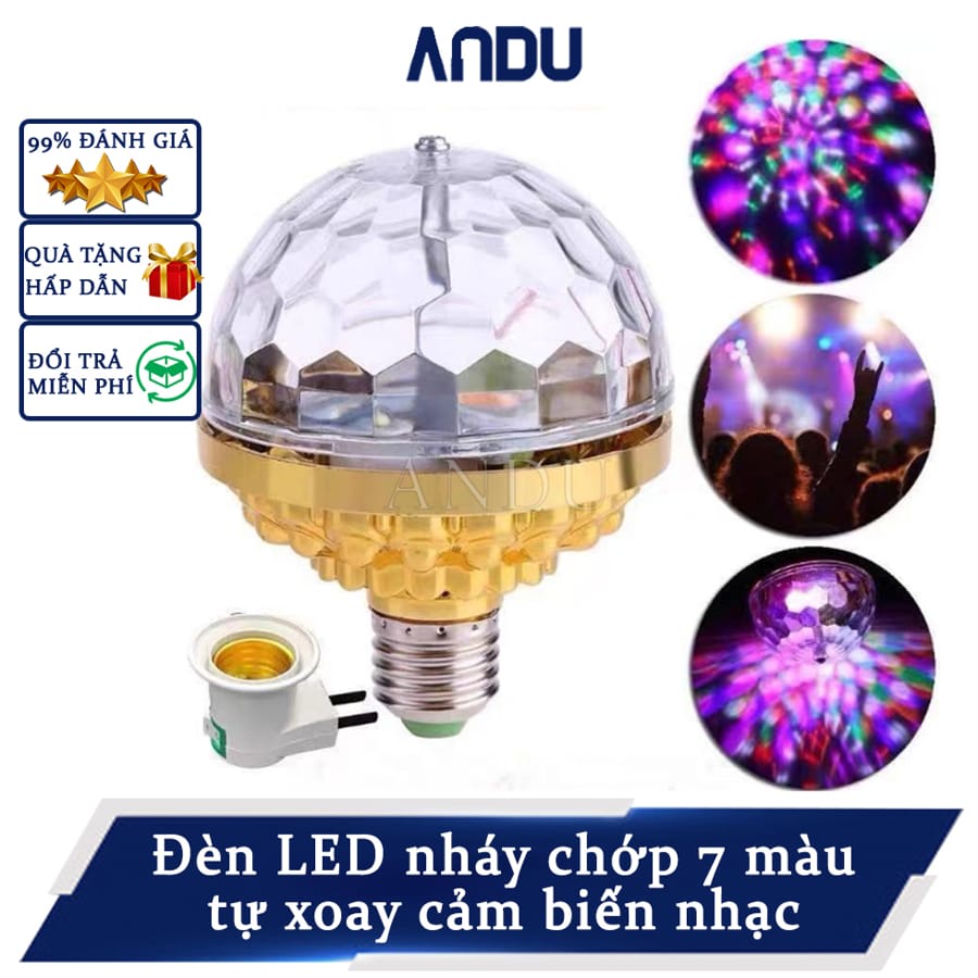 Đèn Led Nháy Chớp 7 Màu 5 Chế Độ Tự Xoay Đui Tròn Cao Cấp - Đèn LED Vũ Trường Xoay