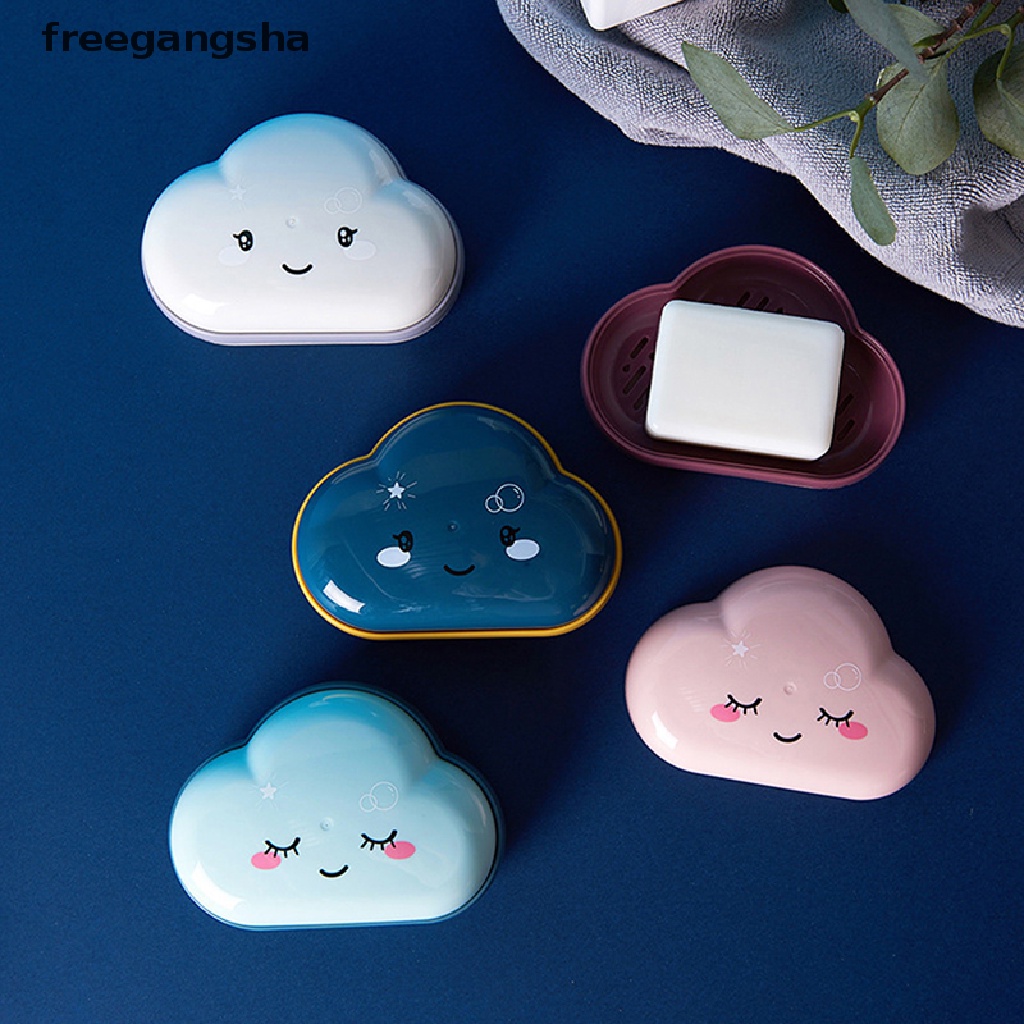 [FREG] Cartoon Clouds Shape Soap Box Bathroom Drain Soap Holder Portable Soap Case FDH