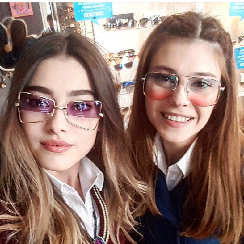 Kính mát gọng vuông kim loại bảo vệ chống tia cực tím cho nữ