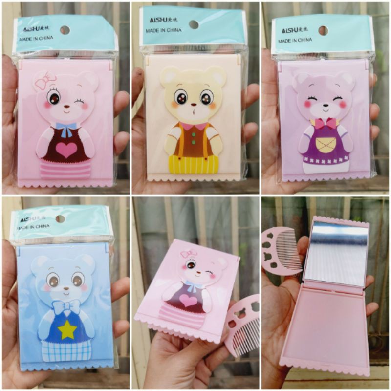 Gương soi kèm lược bỏ bóp gấu (Kt: 7×9cm)