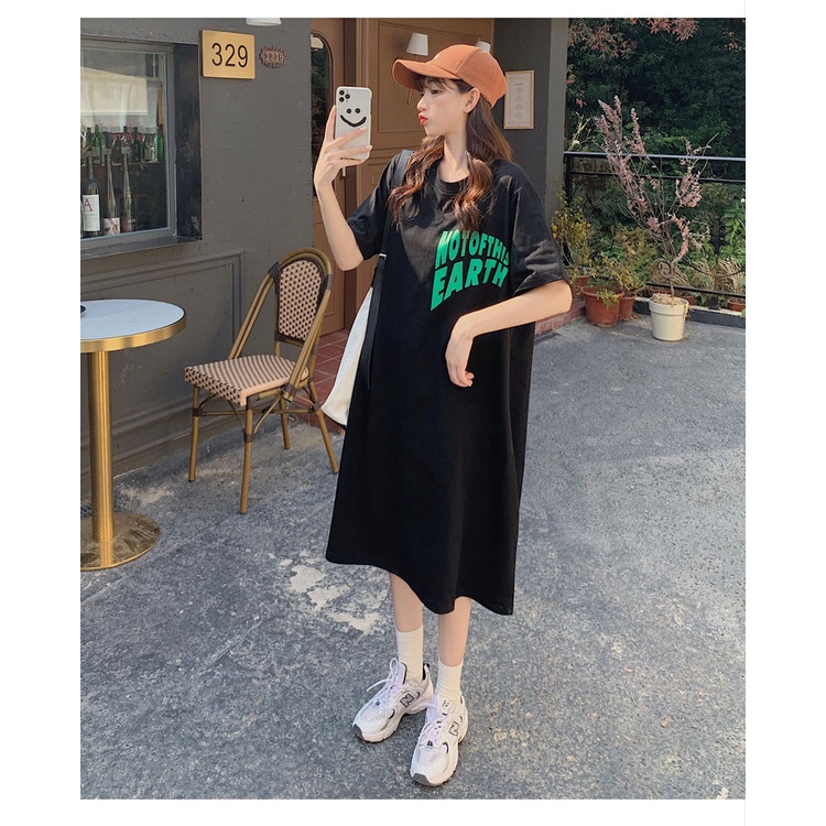 Đầm Suông Váy Dài Form Rộng Tay Lỡ Cổ Tròn In Hình Bá Đạo Cool Ngầu Chất Cotton Trẻ Trung Năng Động TTDS0493