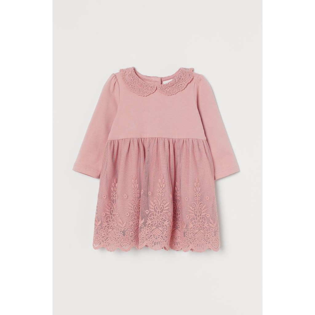 Váy hồng bé gái, cổ sen và chân váy thêu hoa nhí, HM UK săn SALE