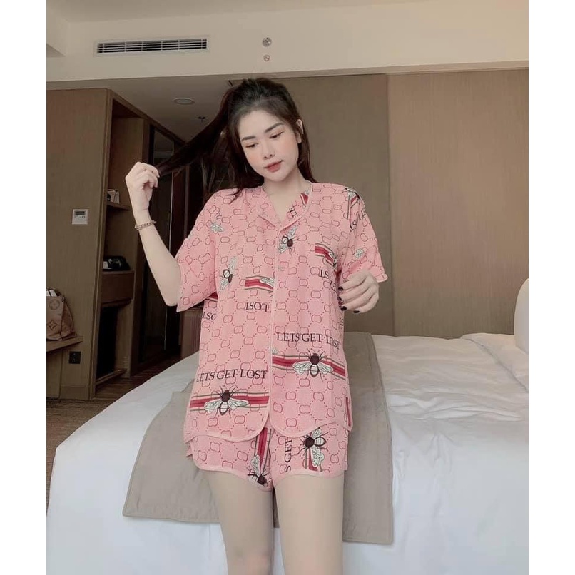 Đồ bộ nữ cổ sóng cộc tay quần đùi chất liệu Mango mặc nhà sang trọng freesize | BigBuy360 - bigbuy360.vn