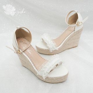 Giày cưới đế xuồng đính voan Kiyoko cao 11cm