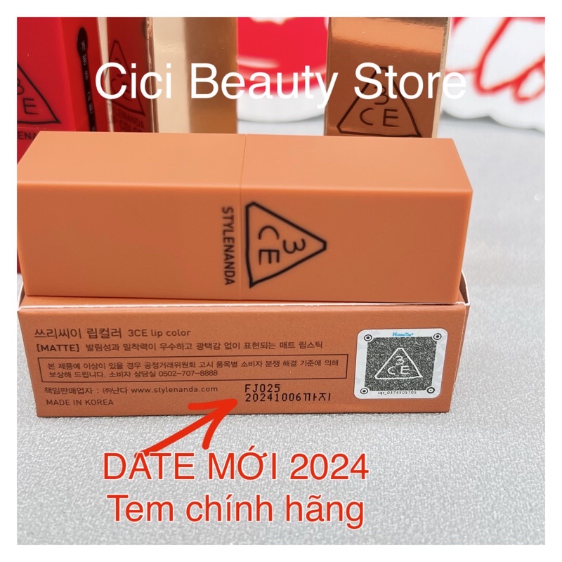 Son thỏi lì 3CE Mood Recipe Matte Lip Color chính hãng, Date 2024