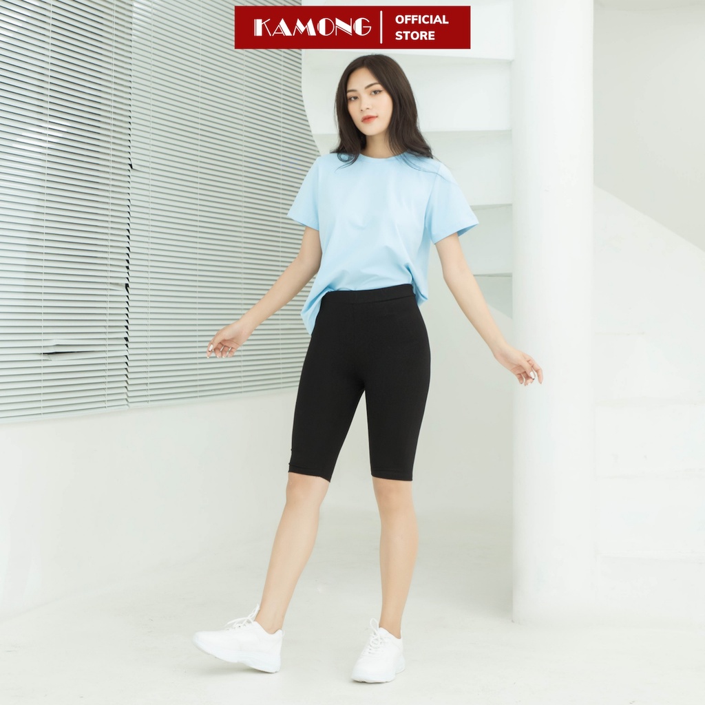 Quần legging ngố nữ KAMONG vải cotton dẻo co dãn tốt cạp cao dáng lửng ngắn LG002