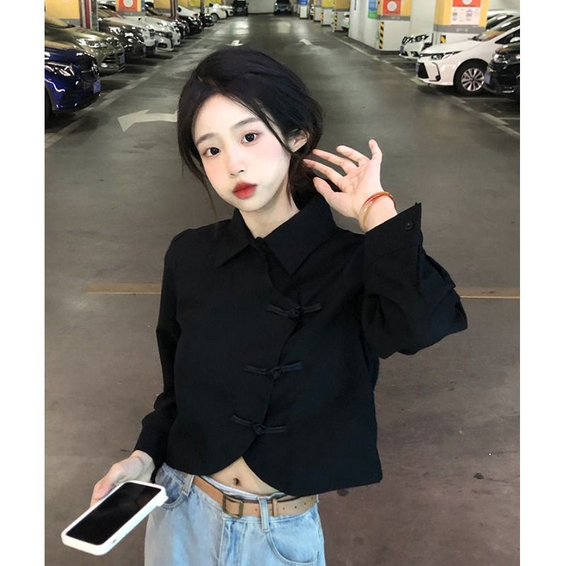 Áo sơ mi công sở nữ Áo Sơ mi Trắng Tay Dài Cài Nút Đĩa Phong Cách Trung Hoa Mùa Thu Cho Nữ