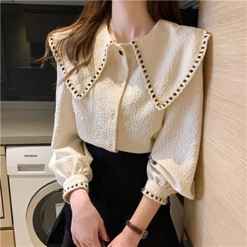Áo Sơ Mi Tay Dài Cổ Búp Bê Màu Sắc Ngọt Ngào Phong Cách Kikyo Thời Trang Xuân Thu Cho Nữ