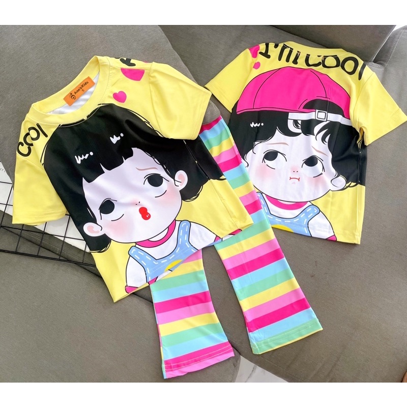 Bộ tay ngắn quần dài bé gái vải thun lạnh đẹp size 23-40kg