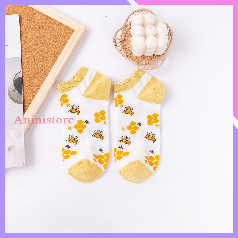 Tất cổ ngắn, vớ cổ ngắn nữ họa tiết ONG VÀNG phong cách HÀN QUỐC (TP CN 007 – Aninistore)