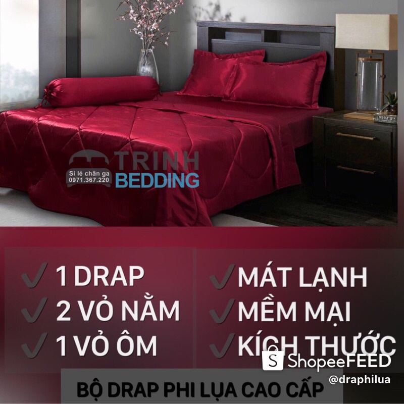 (2Mx2M2)- Set 4 món Bộ ga Phi lụa Mềm Mịn