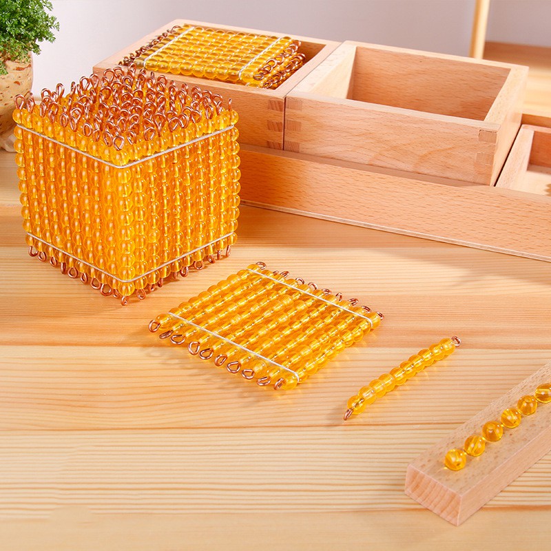 Giáo cụ Montessori - Bộ cườm vàng hệ thập phân 9999 - bản cao cấp