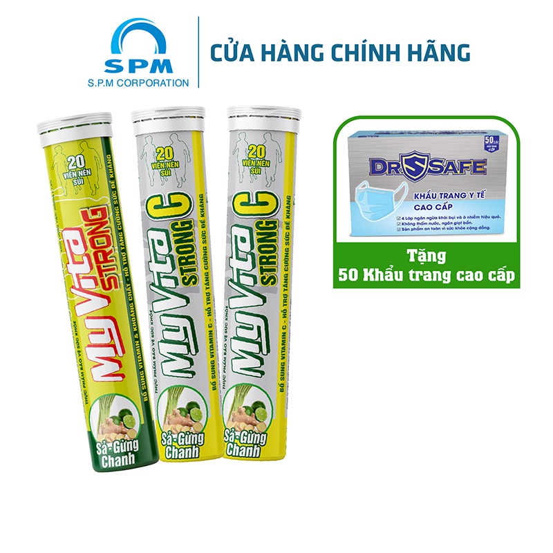 Combo TĂNG ĐỀ KHÁNG 3 tuýp viên sủi Vitamin gồm 1 tuýp MyVita Strong & 2 tuýp Strong C (Sả - Gừng - Chanh tươi)