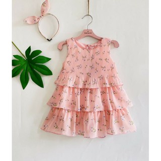 Đầm voan tầng dập ly hoa nhí cho bé