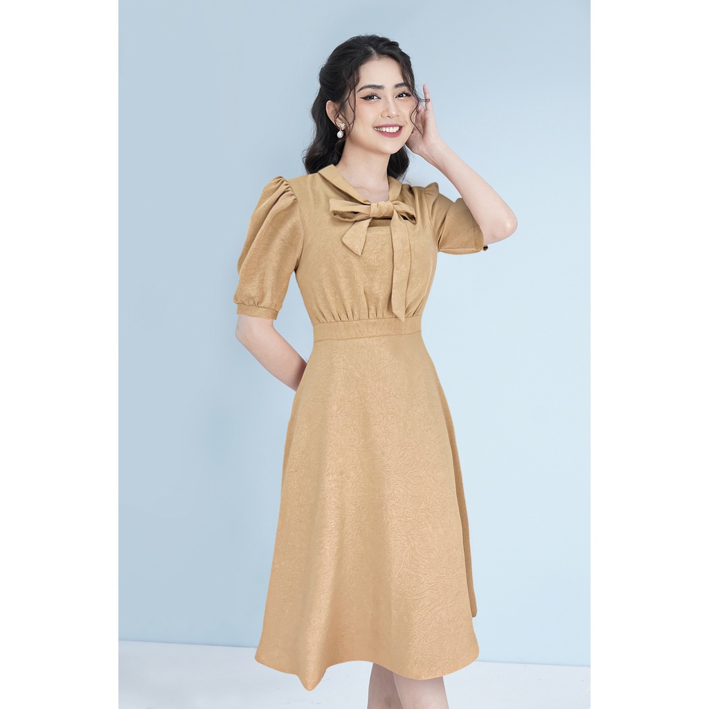 Váy Đầm Thiết kế Luperi LFV3294 Cổ Phối Nơ Dáng Xòe