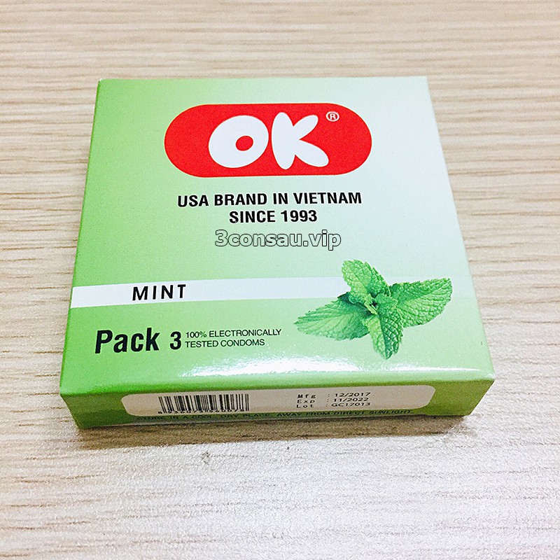 Bao cao su Ok, bao cao su siêu mỏng, size nhỏ mùi hương dâu, bạc hà, nho, socola, original, 1 bcs