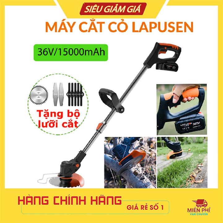 Máy cắt cỏ cầm tay dùng pin lapusen, Tặng kèm 8 lưỡi cắt, 2pin 15000mah