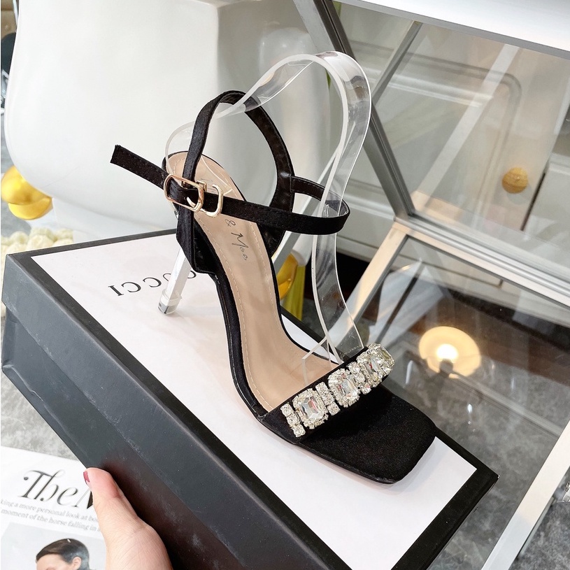 GIÀY CAO GÓT NỮ, sandal xuất quai cườm đá đế 7P