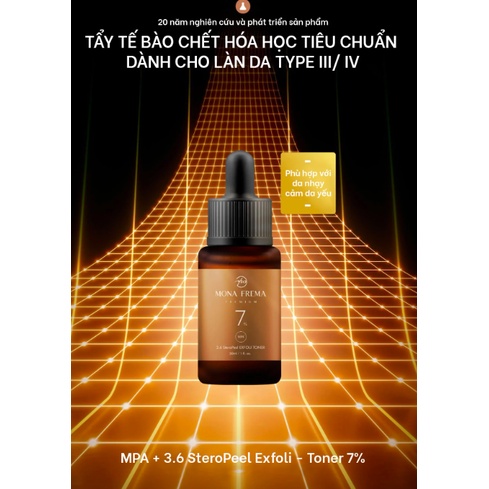 Toner tẩy tế bào chết nhẹ nhàng Mona Frema MPA 3.5 SteroPeel EXFOLI-Toner 15% 30ml thúc đẩy thay mới làn da mịn màng