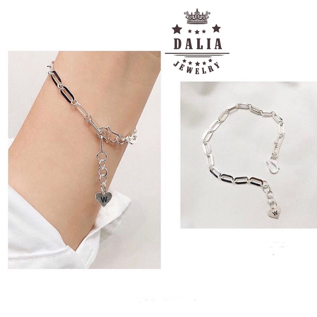 Lắc tay bạc ý DaLiA Jewelry Khắc Charm, chữ theo yêu cầu hình vuông lồng xíchLT048