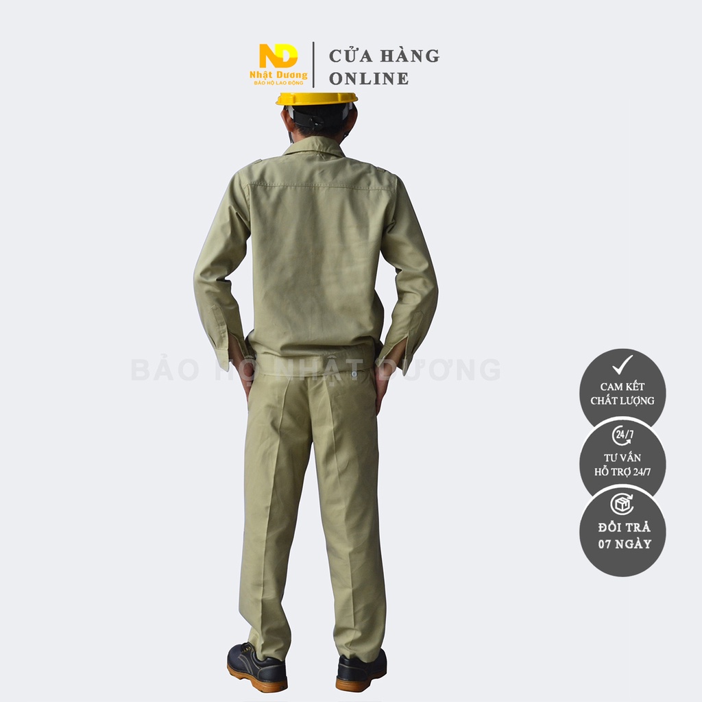 Quần áo bảo hộ lao động kaki dài tay cho công nhân ND06, Đồ bảo hộ lao động Nhật Dương màu xám ghi