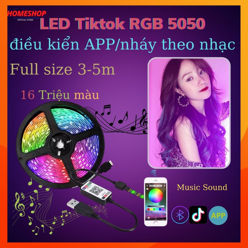 Dây LED Tiktok trang trí RGB 5050 16 triệu màu điều khiển bằng APP full size 3-5M,bọc silicone chống nước bụi bẩn