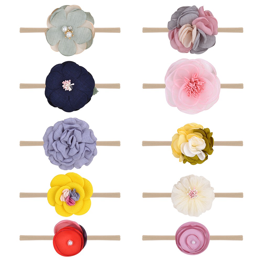 KIDSBOWS Bộ 10 băng đô thun đính bông hoa xinh xắn dễ thương dành cho bé gái sơ sinh/ mới biết đi