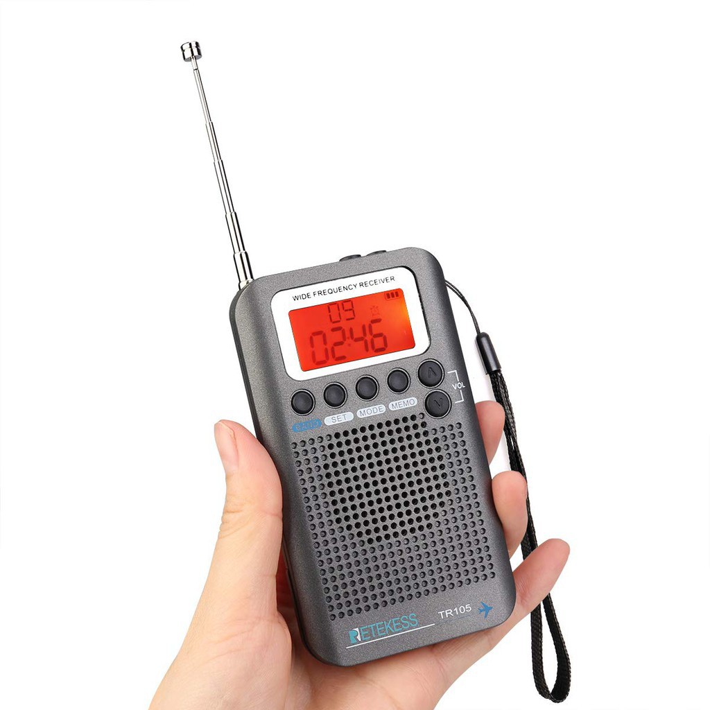 Radio Vô Tuyến Không Lưu Retekess TR105 Cầm Tay Toàn Dải FM AM SW CB VHF Có Loa Báo Kèm Anten Kéo Dài Và Màn Hình LCD