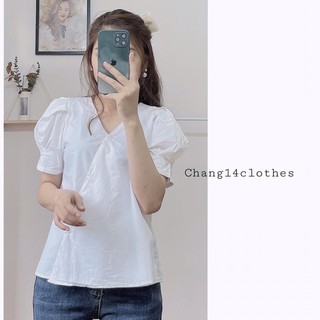 Áo sơ mi thô hàn cúc lệch tay bồng