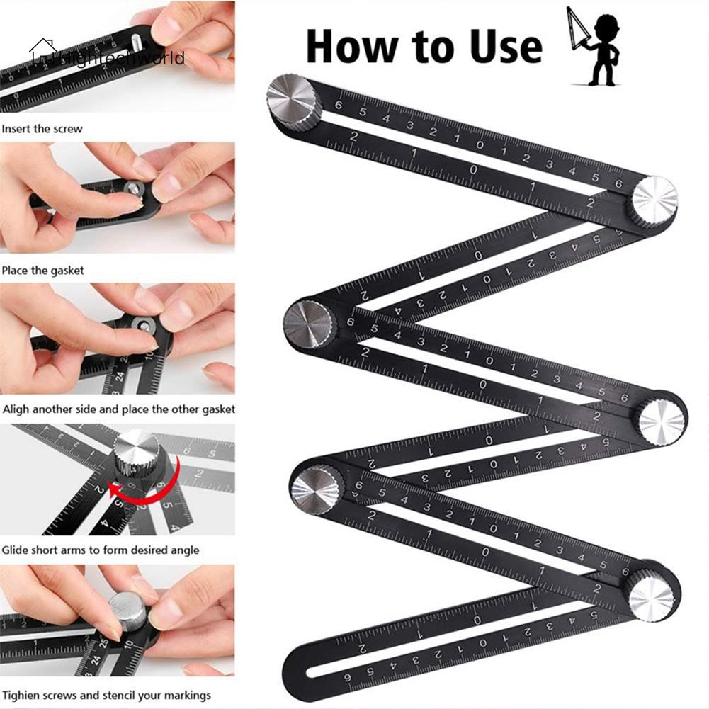 Hightechworld 12 Folding Ruler Tile Hole Positioning Multi Template Angle Rulers w/Drill Guide