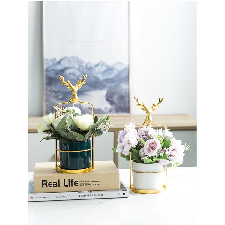 Lọ Sứ Mini Cắm Hoa Để Bàn Kèm Khung Inox Vàng Gold Xinh Xắn Phù Hợp Décor, Trang Trí Cho Không Gian Yêu Thích Của Bạn