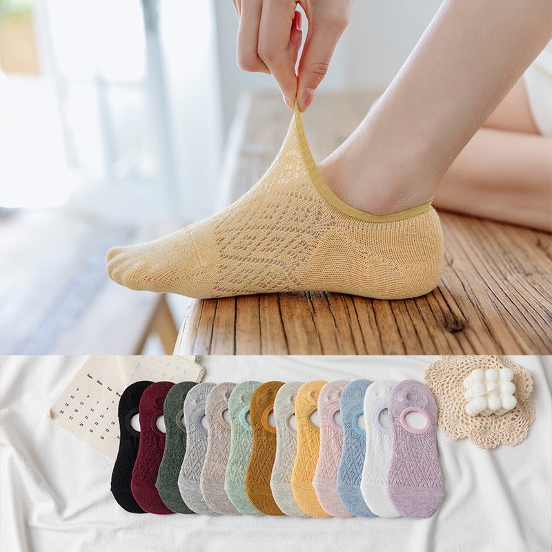 Đôi vớ thuyền nữ phối lưới thoáng khí chống trượt thời trang xuân hè