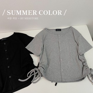 Áo croptop trơn dây rút eo cúc ngực
