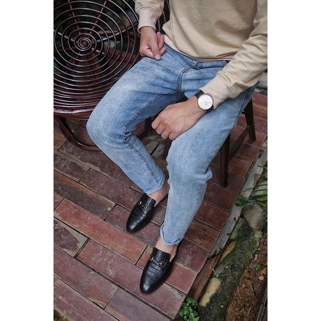 GIÀY SỤC HỞ GÓT NAM DA VÂN DA BÒ NGUYÊN TẤM TOROSHOES MÃ M643