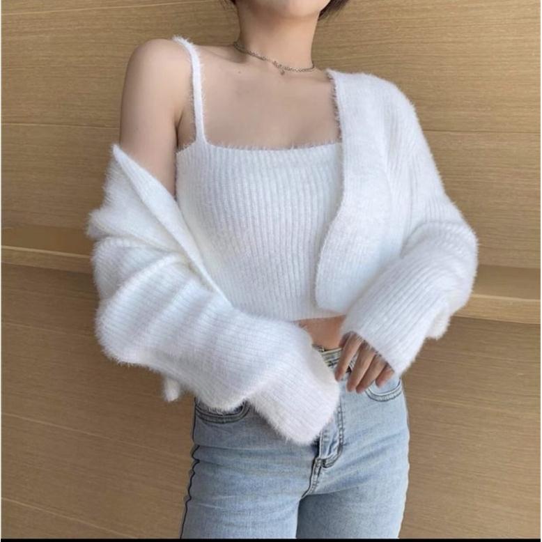 Set len lông, Sét áo len kèm áo 2 dây, len mềm mịn