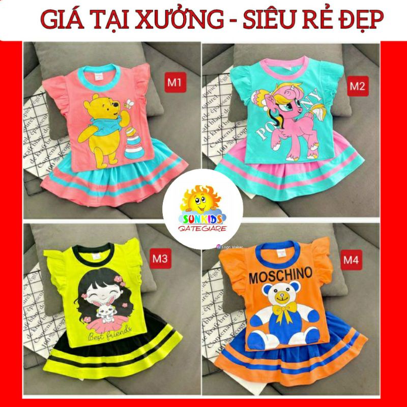 [20-40ký] GBV15 Set đồ bộ chân váy kèm quần chip cho bé gái thun cotton xuất dư hoạt hình hellokity pony- ĐỒ BỘ