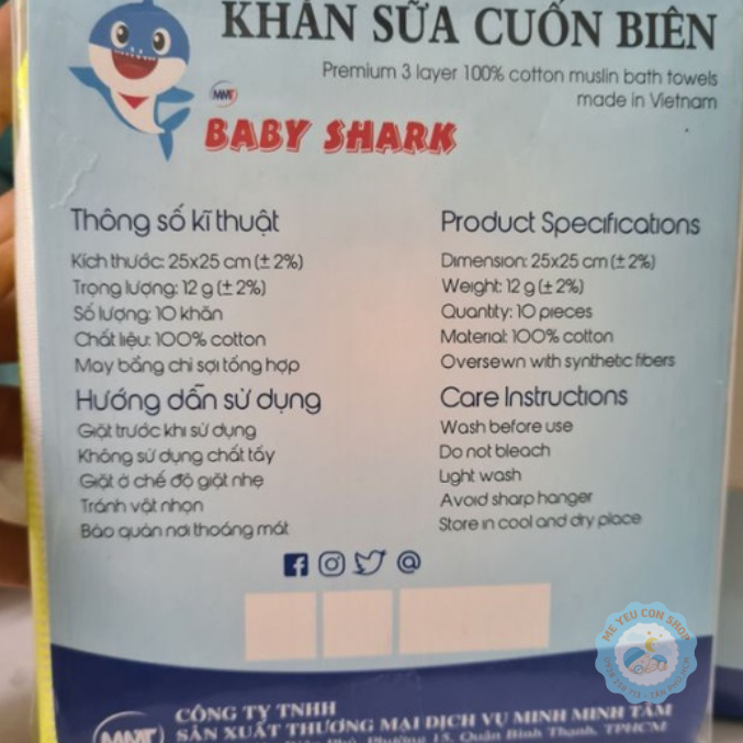 Set 10 Khăn Sữa  HotGa 5 Lớp / Baby Shark 4 Lớp