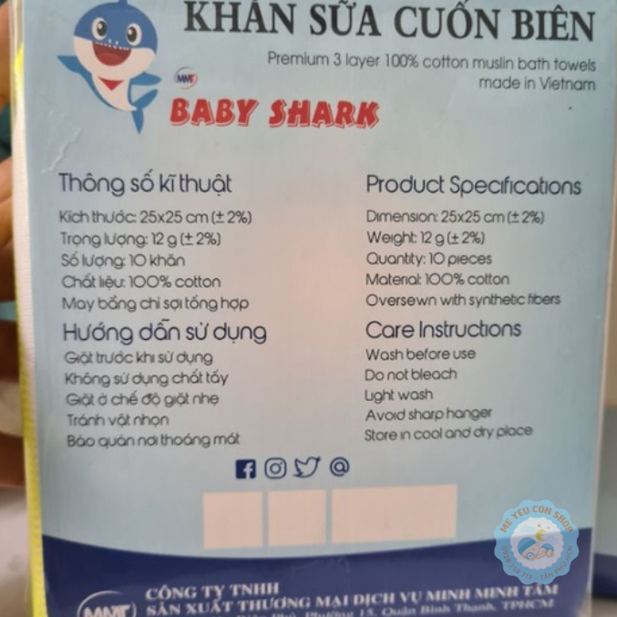 Set 10 Khăn Sữa  HotGa 5 Lớp / Baby Shark 4 Lớp (katydang)