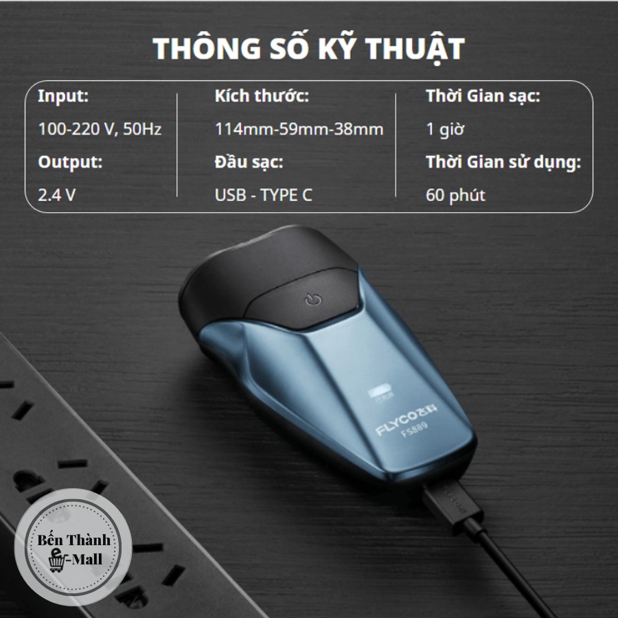 ✈️[Freeship] Máy cạo râu Flyco FS889 [Chống nước IPX 7] [Sạc nhanh 60p]