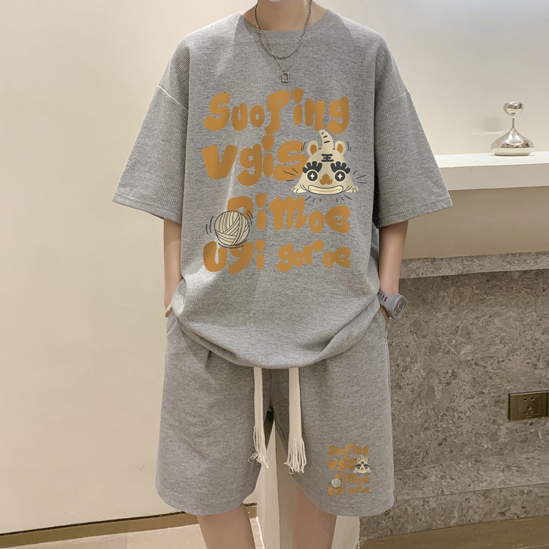 Ifnicefuture Cặp Áo Thun Và Quần Short Phong Cách waffle Cho Nam Và Nữ