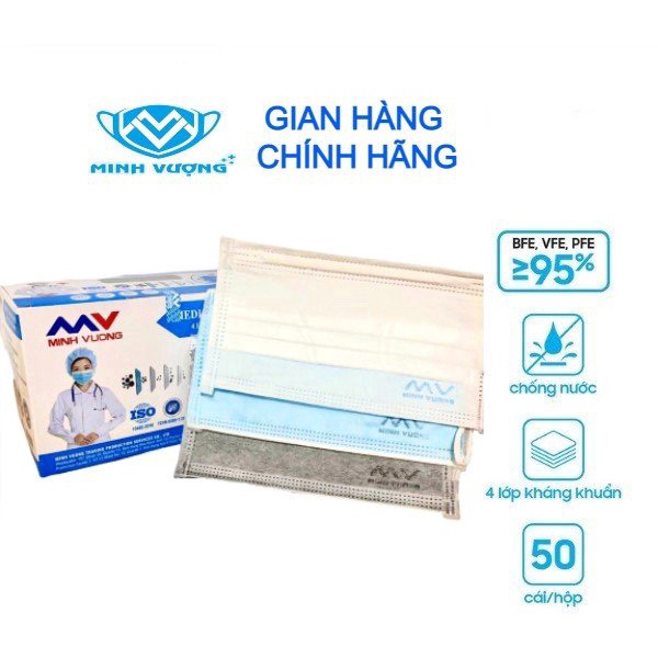 [HỘP 50 CÁI] Khẩu trang y tế kháng khuẩn 4 lớp - hàng chính hãng MINH VƯỢNG