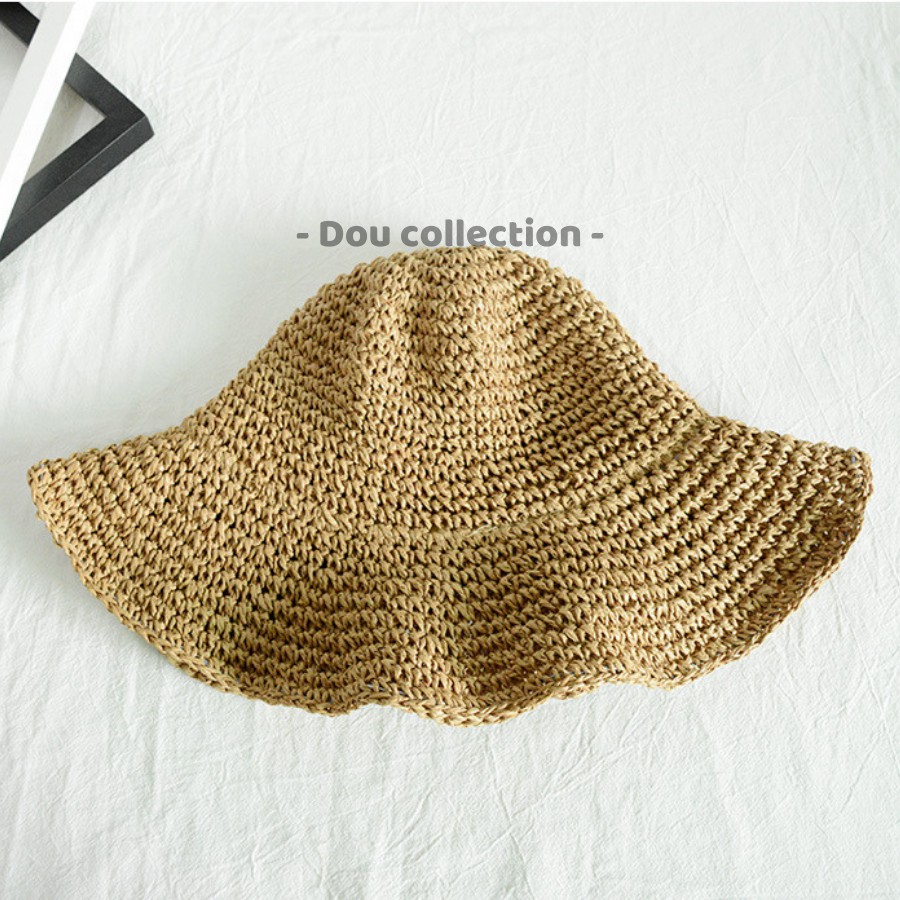 [NowShip2h] Mũ cói mềm nữ, Nón cói trơn cao cấp vành rộng gấp gọn đi biển thời trang mùa hè màu nâu be - Mã NC006