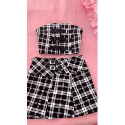 Blackpink jennie Set Áo Ống Sát Nách Dáng Lửng Và Chân Váy Họa Tiết Caro Thời Trang Cho Nữ | BigBuy360 - bigbuy360.vn