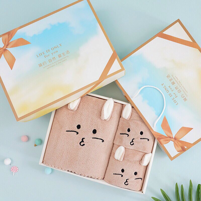 Hộp 3 khăn tắm hình thú món quà ý nghĩa cho ngày 20-11