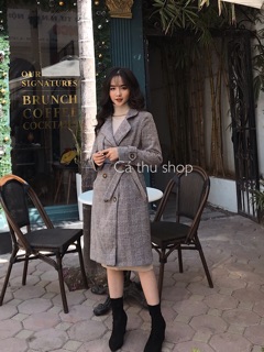 Áo dạ kẻ măng tô cao cấp