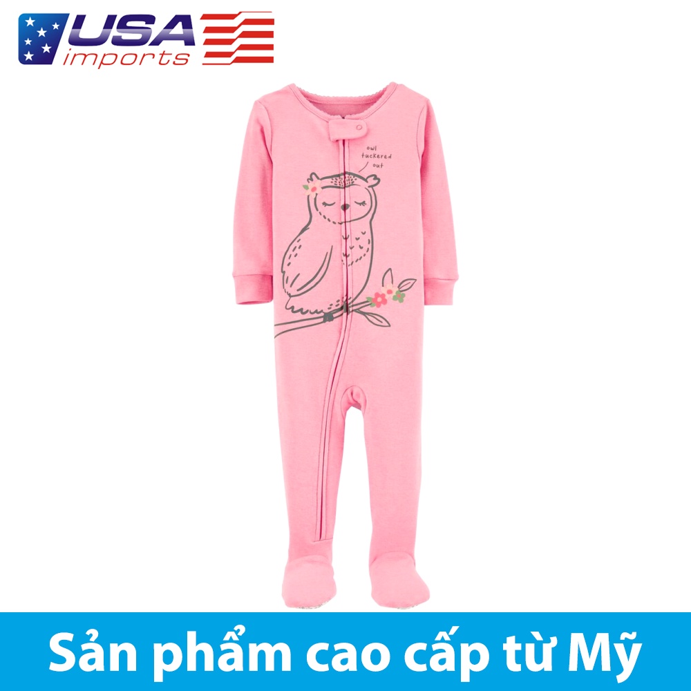 Đồ dài, đồ ngủ cotton phôm ôm hồng hình cú Car-tờ Auth Từ Mỹ (1M103610)