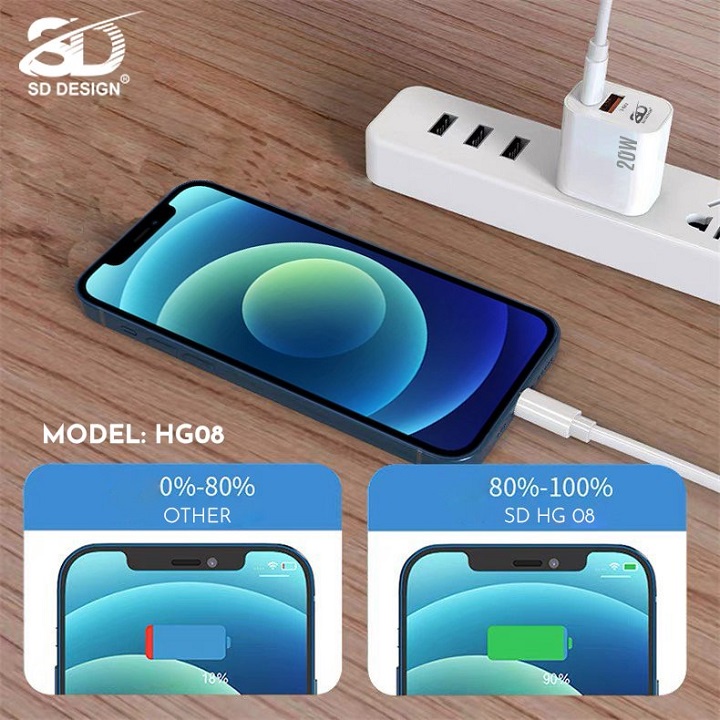 Củ Sạc Nhanh 20w HG08 Chính Hãng SD Design hỗ trợ sạc nhanh cho các loại điện thoại iphone, samsung, oppo, xiaomi...